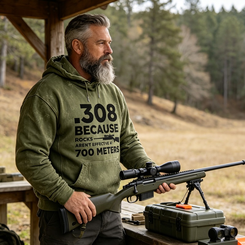 308 Because Rocks Aren'T Effective At 700 Meters Funny Men's  Hoodies